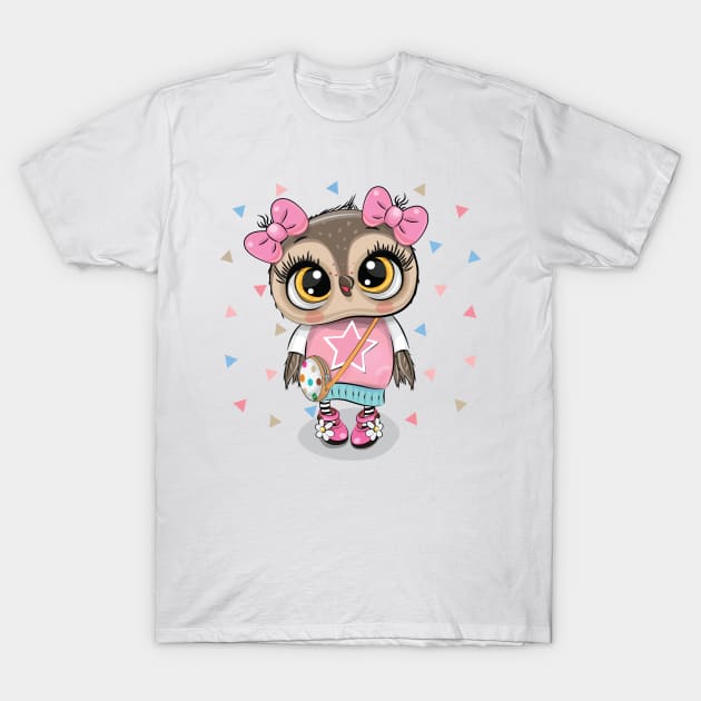 Cute little owl with bows and purse T-Shirt by playmanko